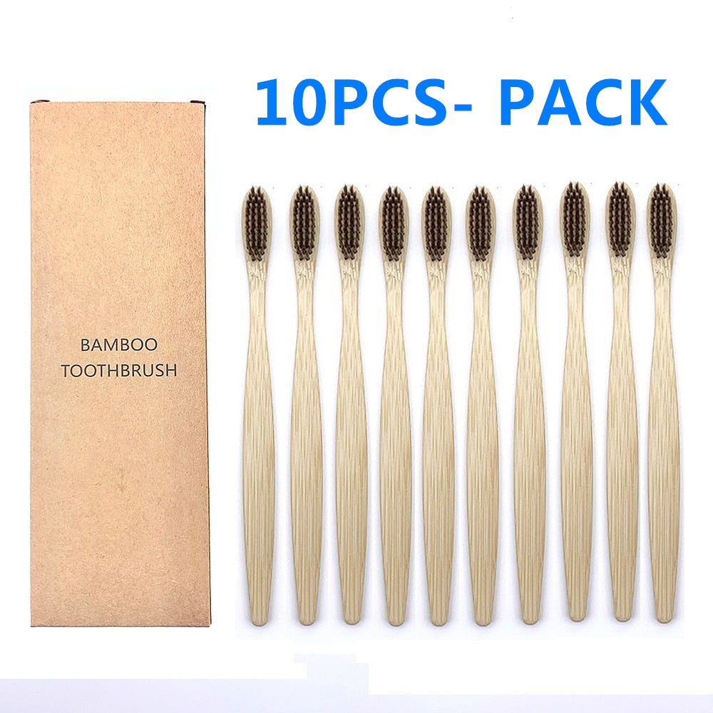 10 Colourful Natural Bamboo Toothbrush - Soft Set Oral Care