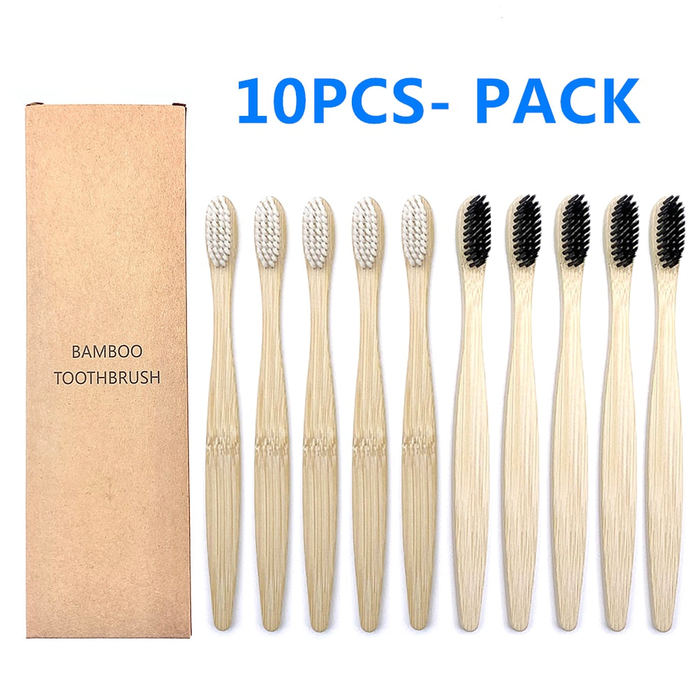 10 Colourful Natural Bamboo Toothbrush - Soft Set Oral Care