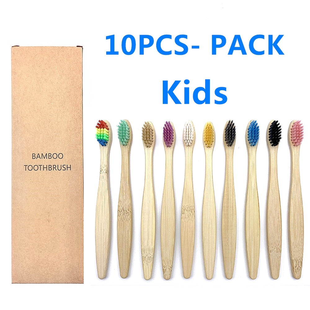 10 Colourful Natural Bamboo Toothbrush - Soft Set Oral Care