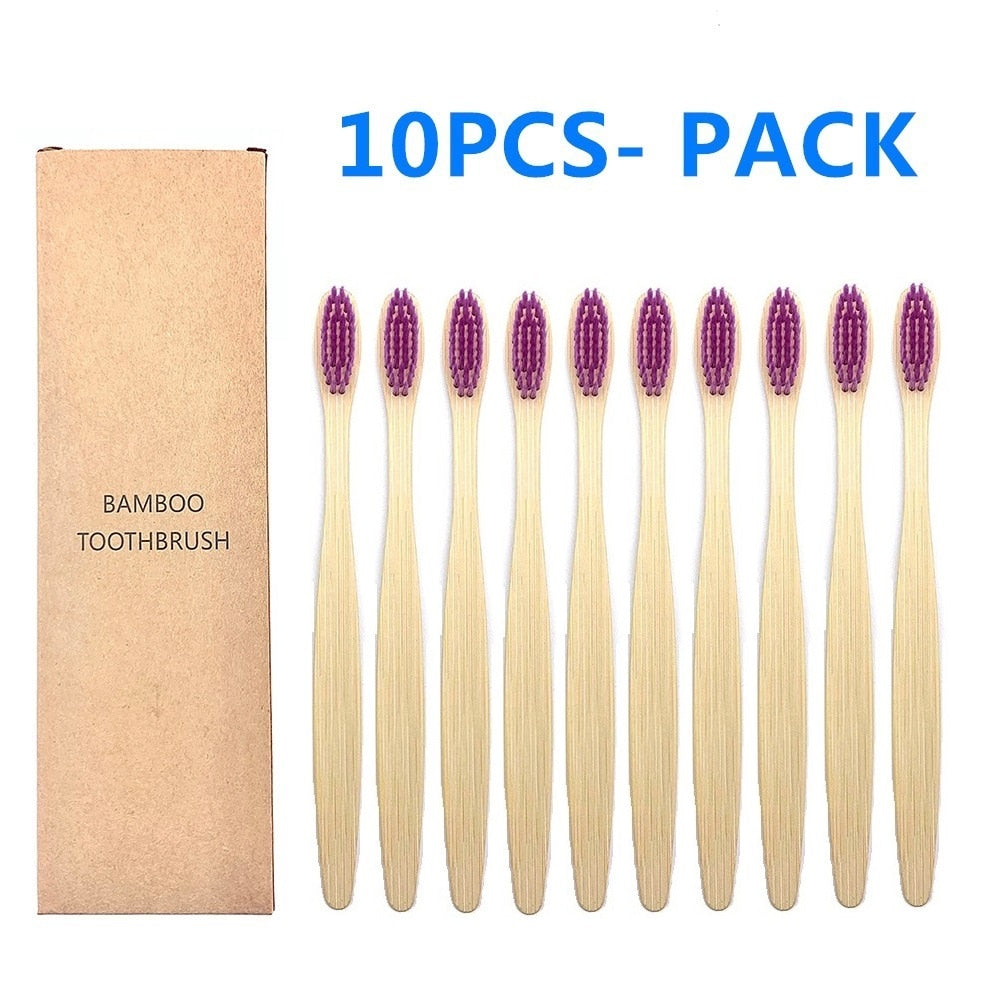 10 Colourful Natural Bamboo Toothbrush - Soft Set Oral Care