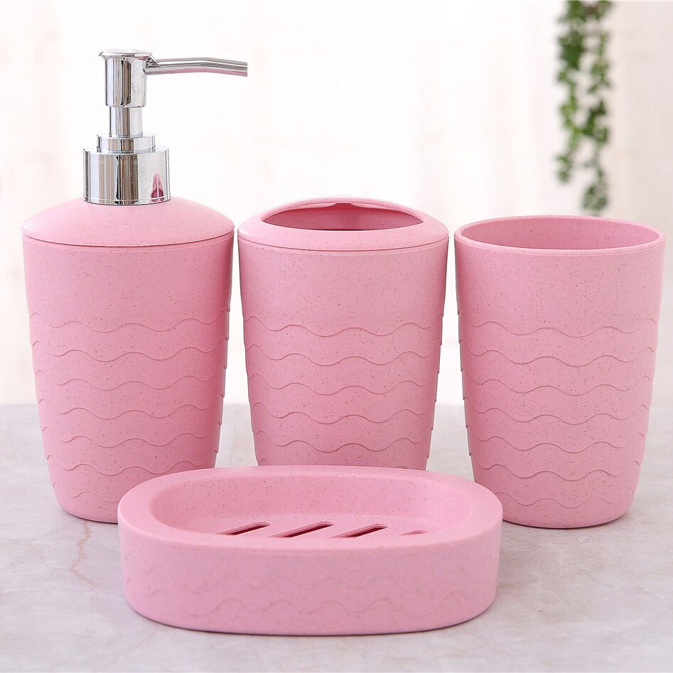 Eco-Friendly Wheat Straw 4-Piece Bathroom Set – Sustainable Soap Dish, Dispenser, Toothbrush Holder & Cup