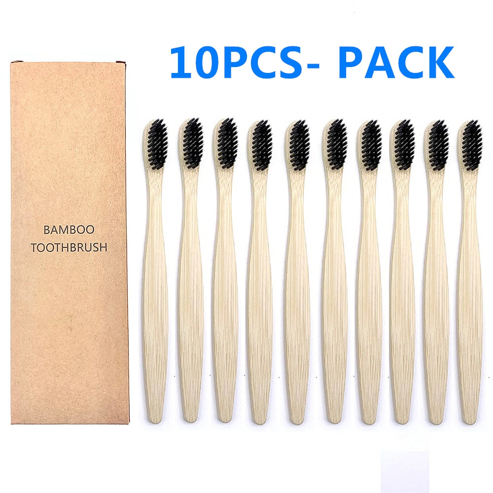 10 Colourful Natural Bamboo Toothbrush - Soft Set Oral Care