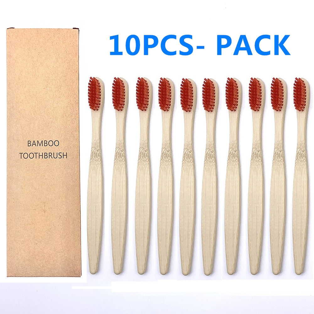 10 Colourful Natural Bamboo Toothbrush - Soft Set Oral Care