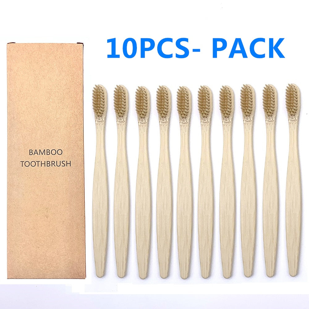 10 Colourful Natural Bamboo Toothbrush - Soft Set Oral Care