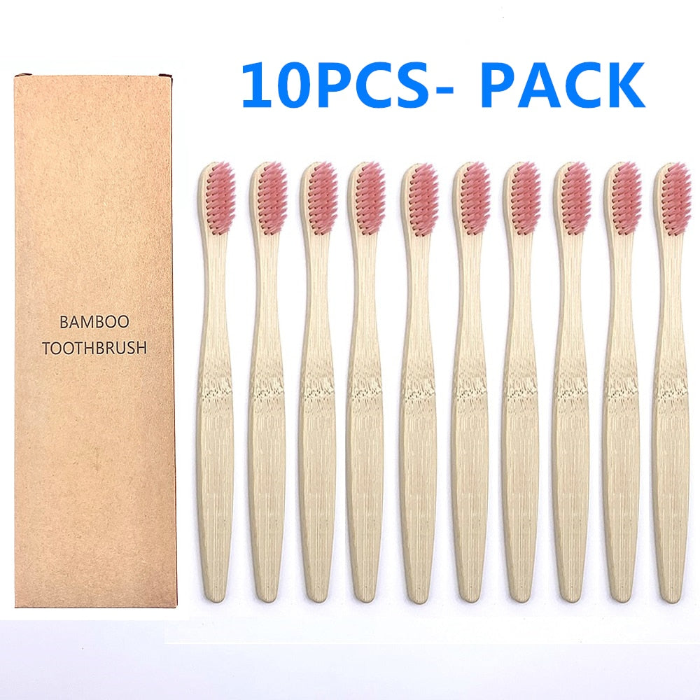 10 Colourful Natural Bamboo Toothbrush - Soft Set Oral Care