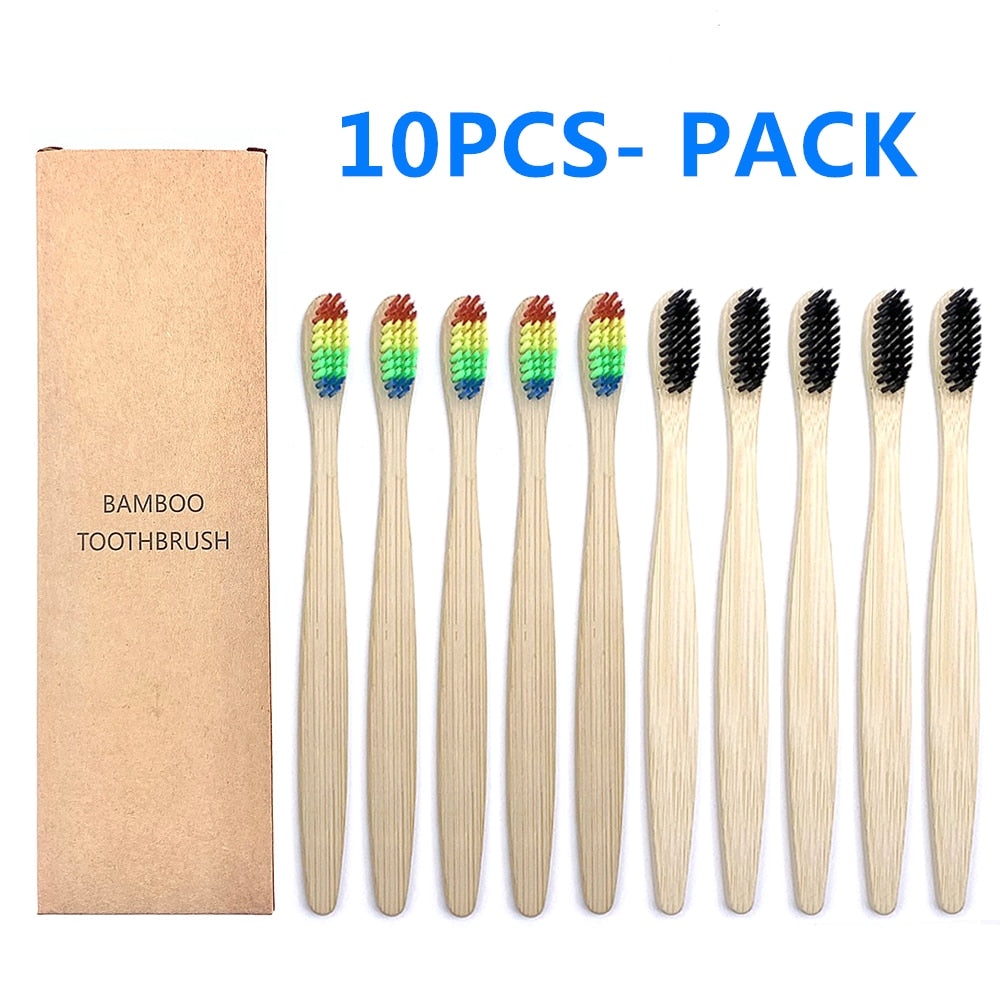 10 Colourful Natural Bamboo Toothbrush - Soft Set Oral Care