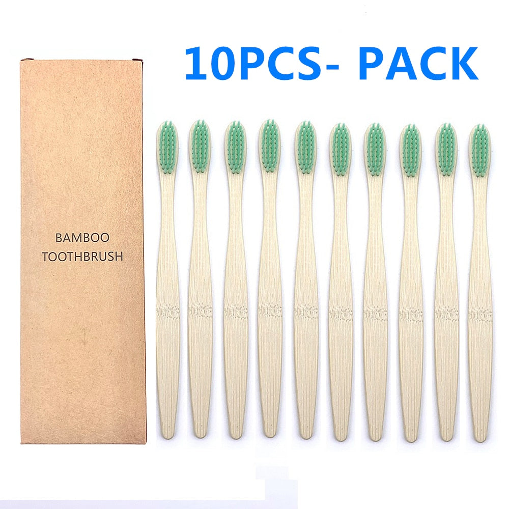 10 Colourful Natural Bamboo Toothbrush - Soft Set Oral Care