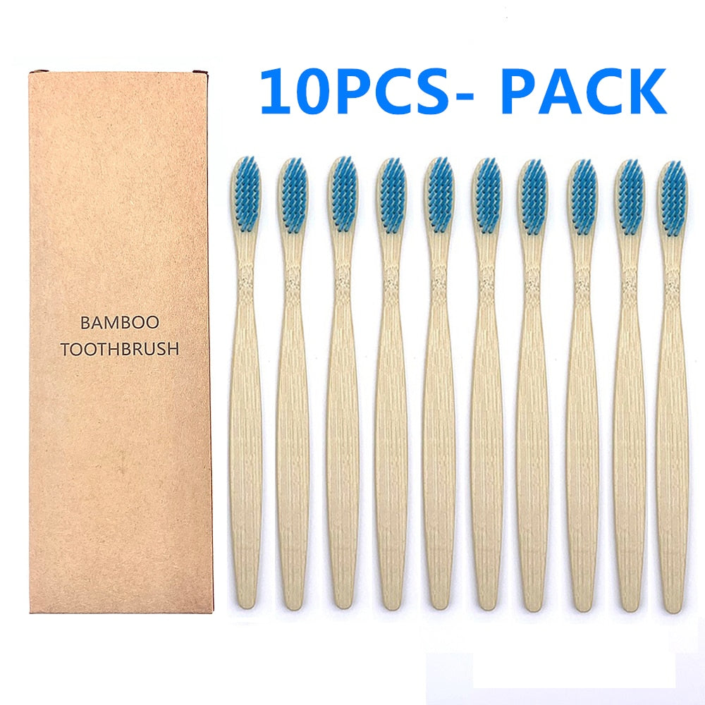 10 Colourful Natural Bamboo Toothbrush - Soft Set Oral Care