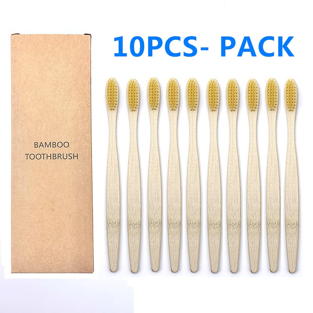 10 Colourful Natural Bamboo Toothbrush - Soft Set Oral Care