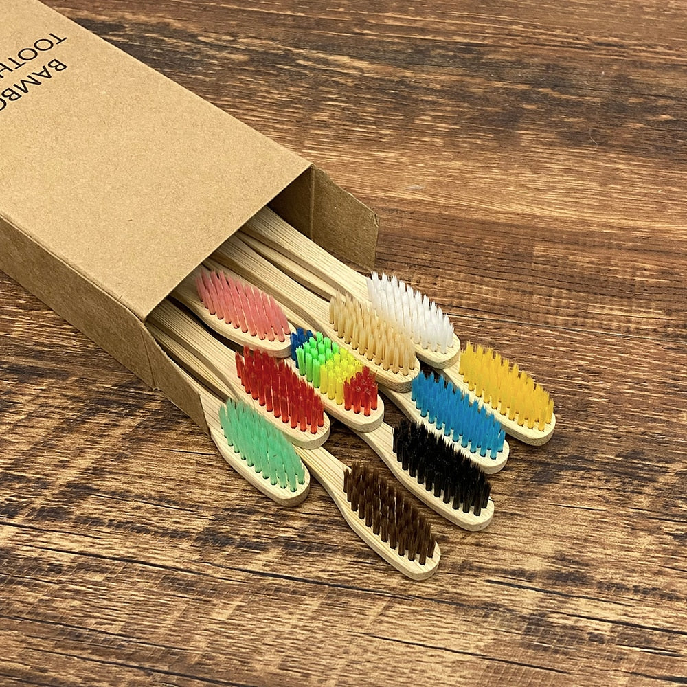 10 Colourful Natural Bamboo Toothbrush - Soft Set Oral Care