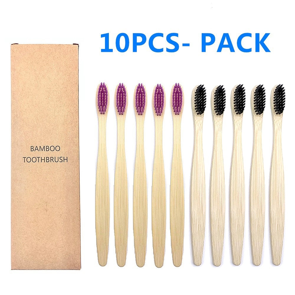 10 Colourful Natural Bamboo Toothbrush - Soft Set Oral Care