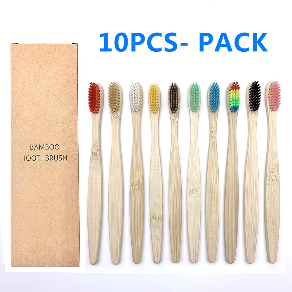 10 Colourful Natural Bamboo Toothbrush - Soft Set Oral Care