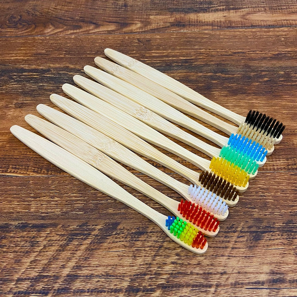 10 Colourful Natural Bamboo Toothbrush - Soft Set Oral Care