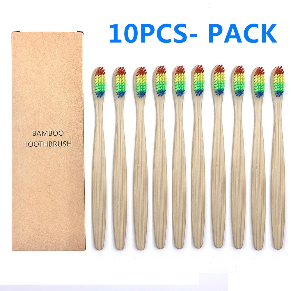 10 Colourful Natural Bamboo Toothbrush - Soft Set Oral Care