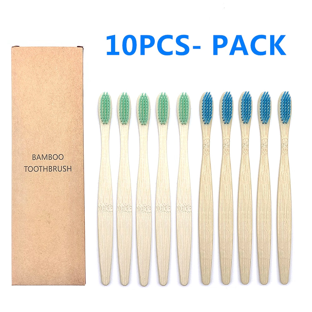 10 Colourful Natural Bamboo Toothbrush - Soft Set Oral Care