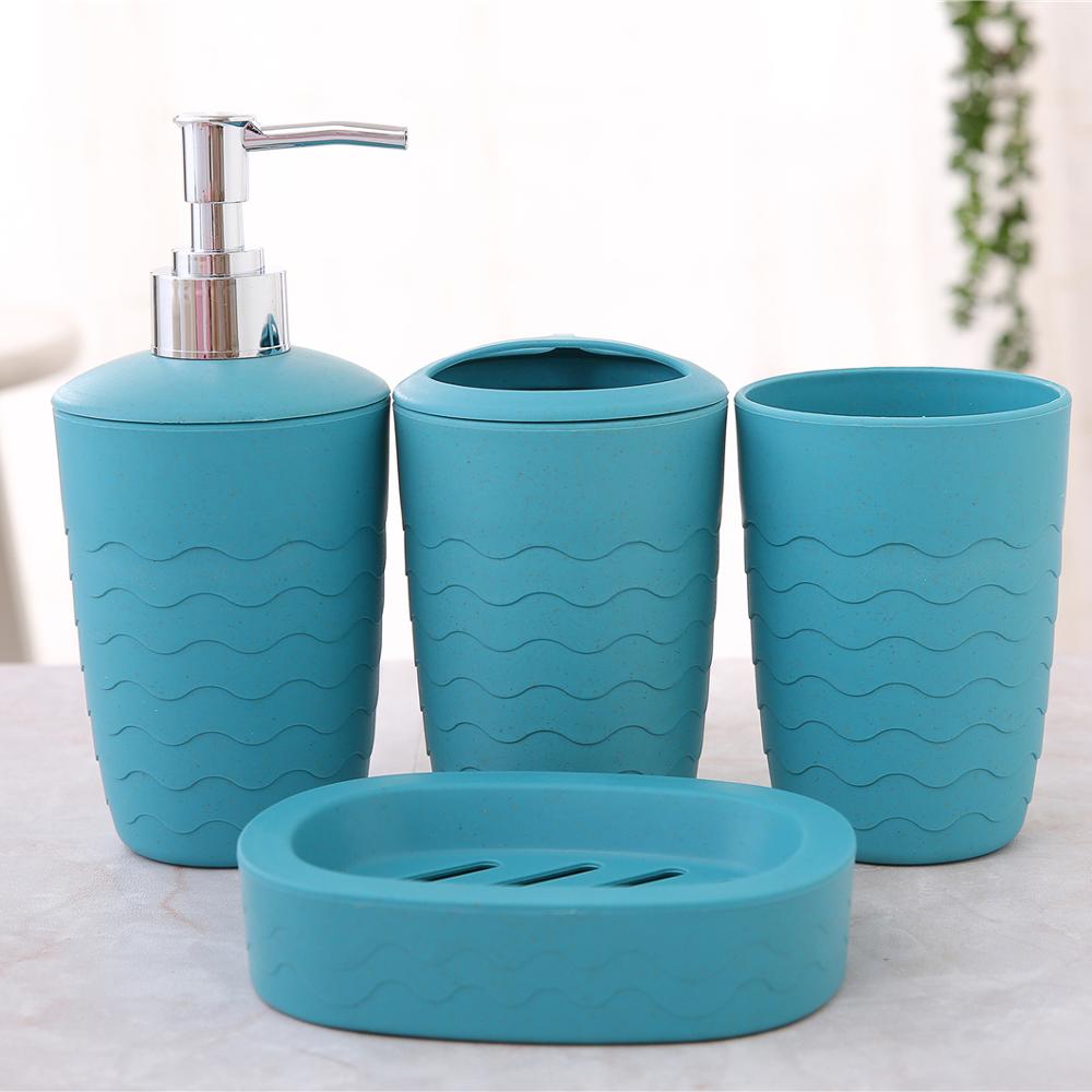 Eco-Friendly Wheat Straw 4-Piece Bathroom Set – Sustainable Soap Dish, Dispenser, Toothbrush Holder & Cup