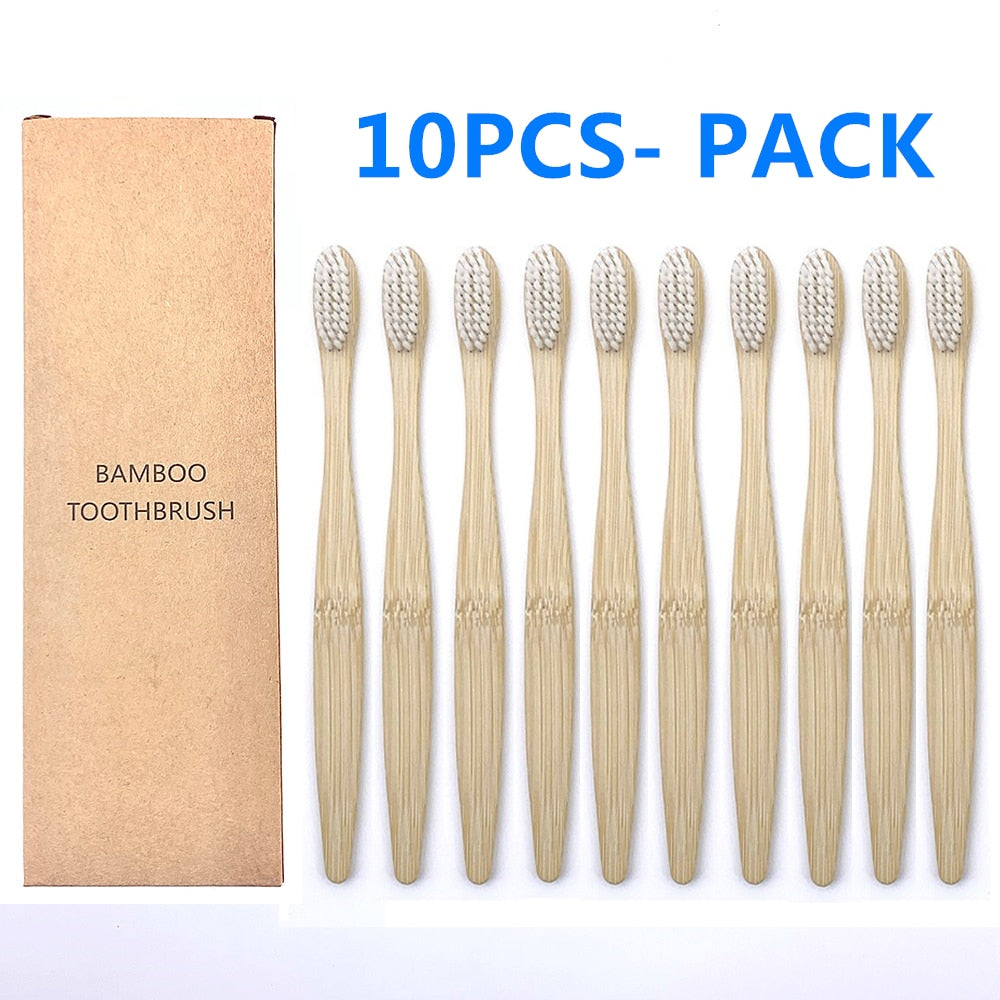 10 Colourful Natural Bamboo Toothbrush - Soft Set Oral Care