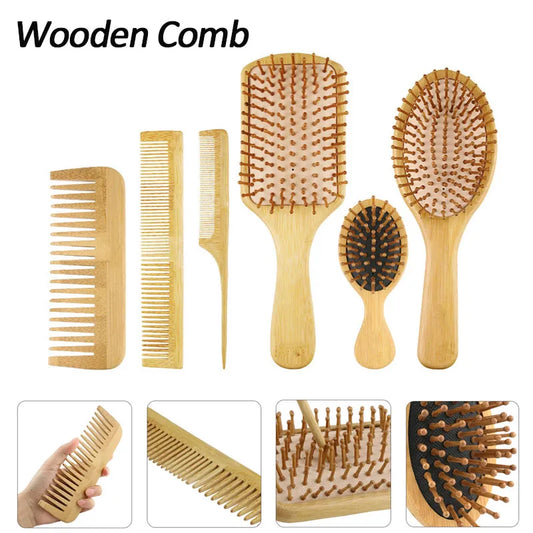 Eco-Friendly Bamboo Wooden Hair Brush – Scalp Massager & Anti-Static Comb