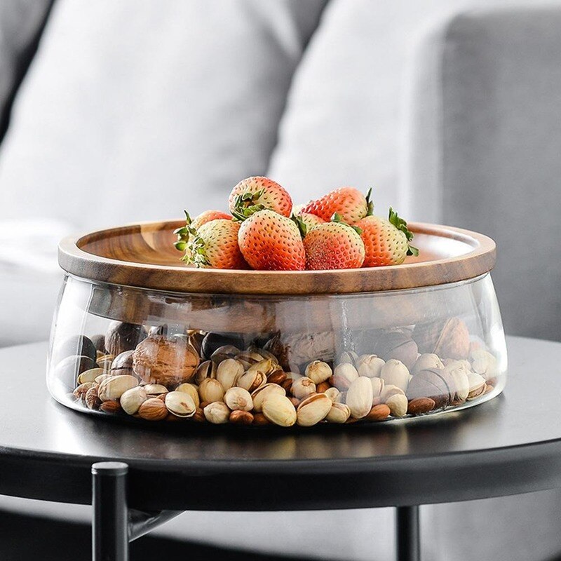 Elegant Glass Bowl with Wooden Lid – Versatile Storage for Home & Kitchen