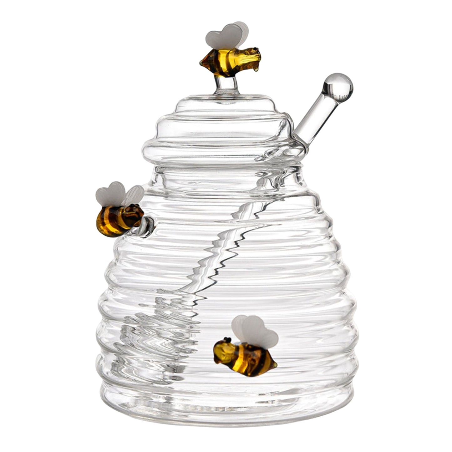 Glass Beehive Honey Jar with Dipper stick – Elegant Kitchen Storage