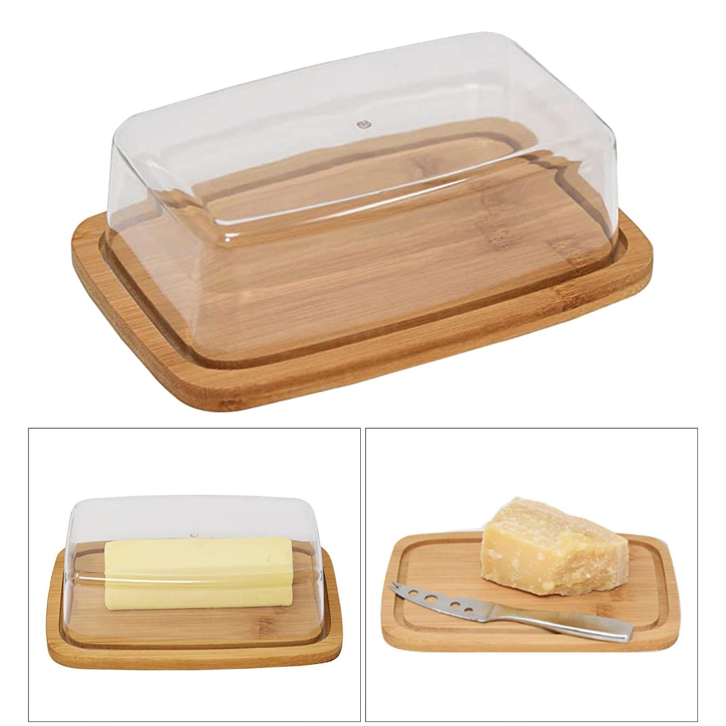 Bamboo Butter Dish with Glass Lid – Elegant Cheese Storage Tray