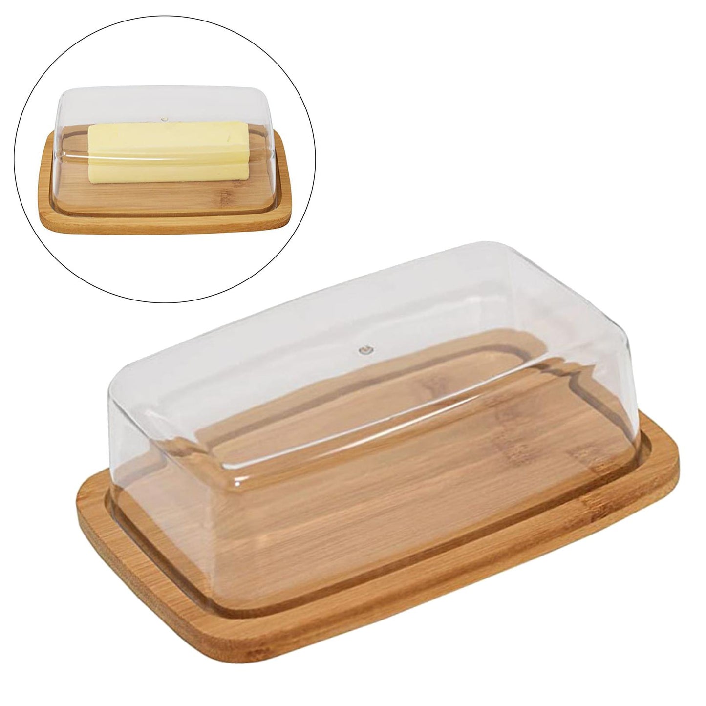 Bamboo Butter Dish with Glass Lid – Elegant Cheese Storage Tray