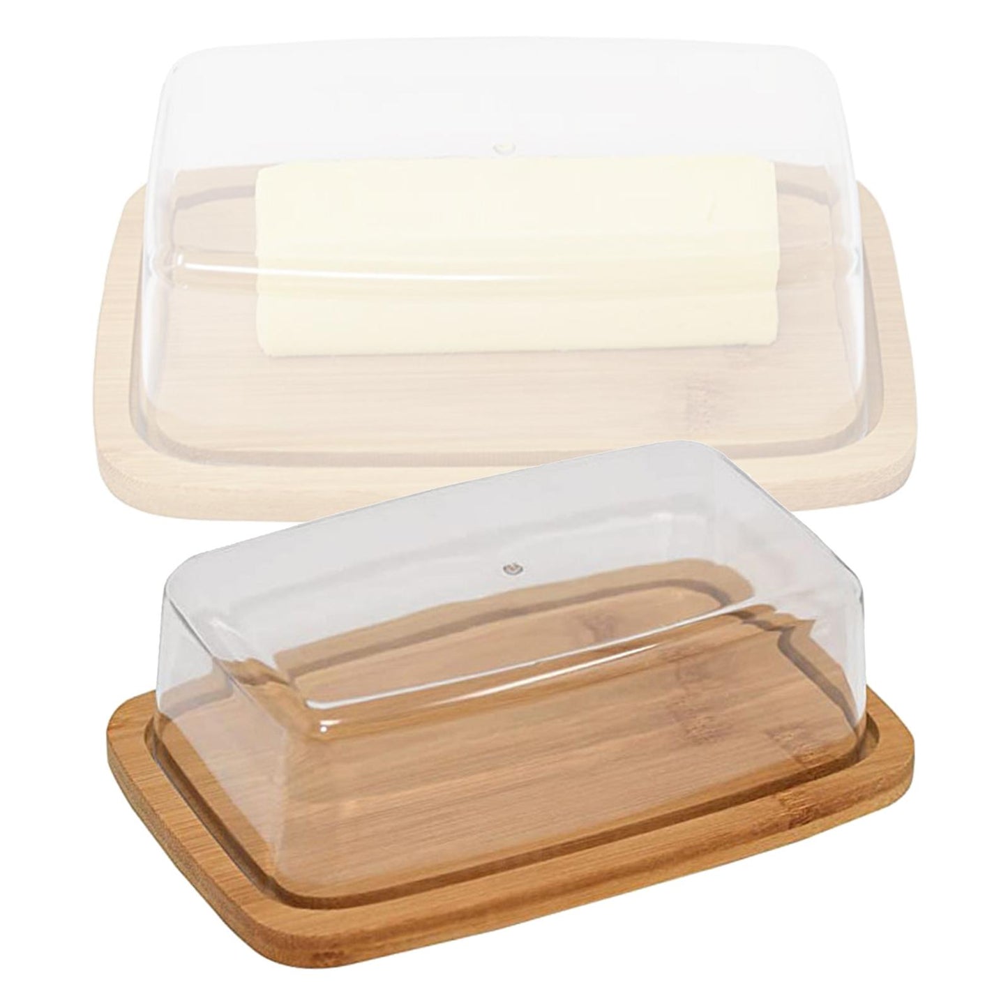 Bamboo Butter Dish with Glass Lid – Elegant Cheese Storage Tray