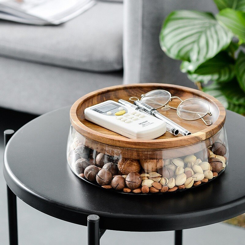 Elegant Glass Bowl with Wooden Lid – Versatile Storage for Home & Kitchen