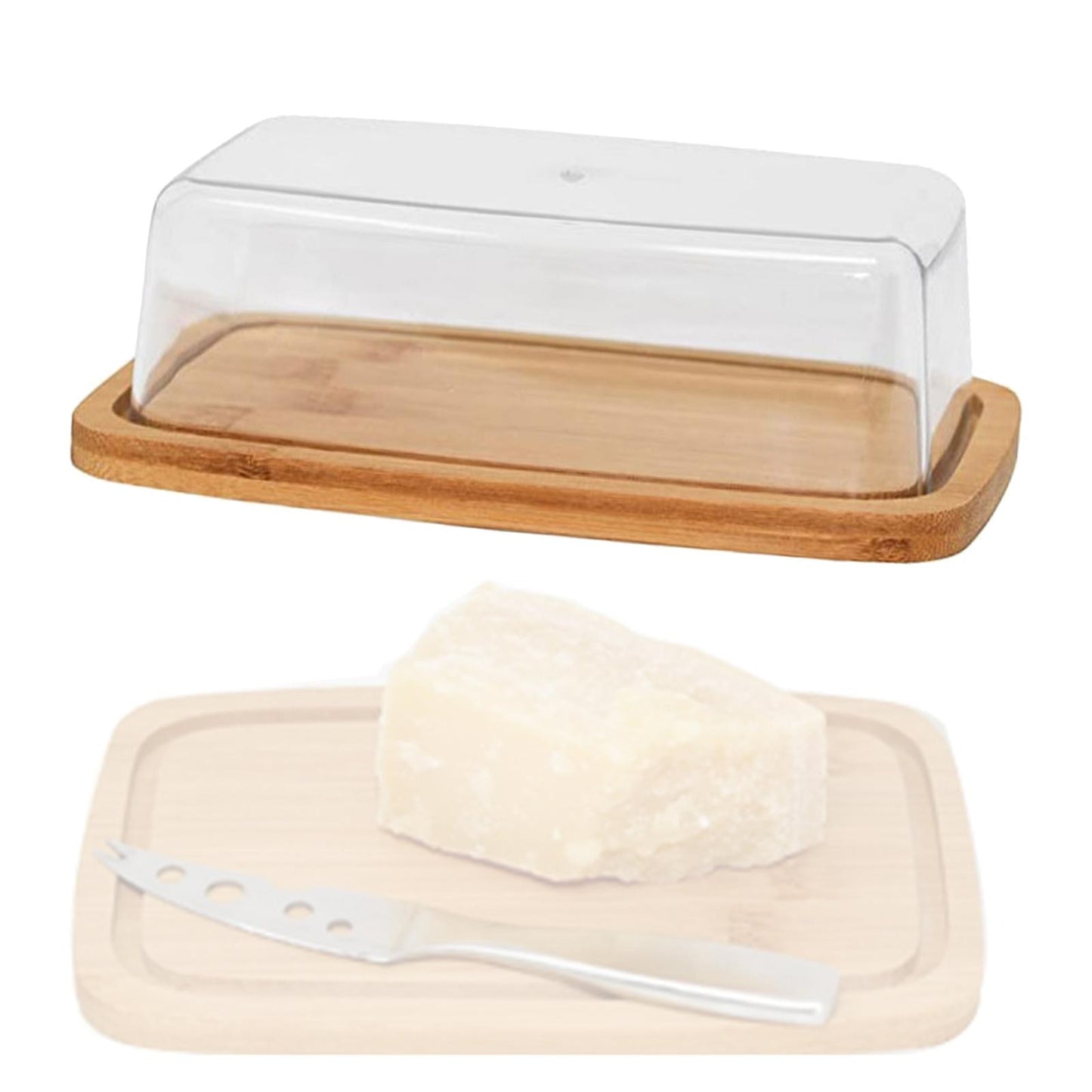 Bamboo Butter Dish with Glass Lid – Elegant Cheese Storage Tray