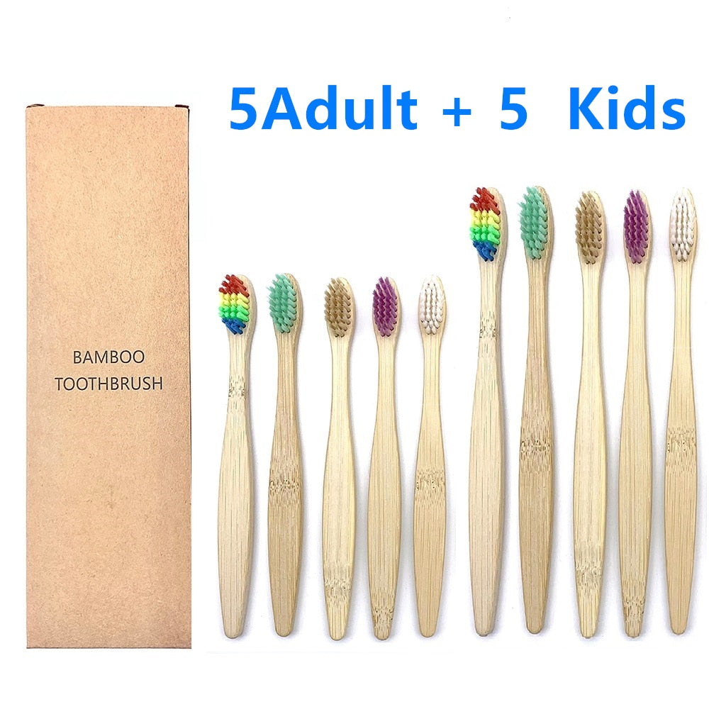 10 Colourful Natural Bamboo Toothbrush - Soft Set Oral Care