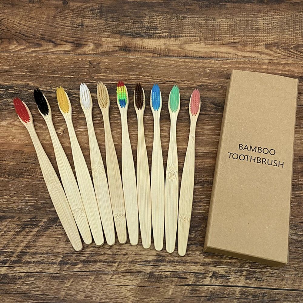 10 Colourful Natural Bamboo Toothbrush - Soft Set Oral Care