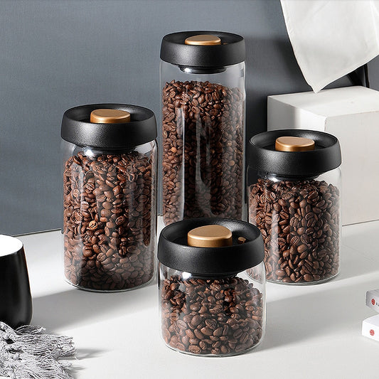 Vacuum Sealed Coffee Bean Storage Jar – Glass, Air-Tight & Moisture-Proof